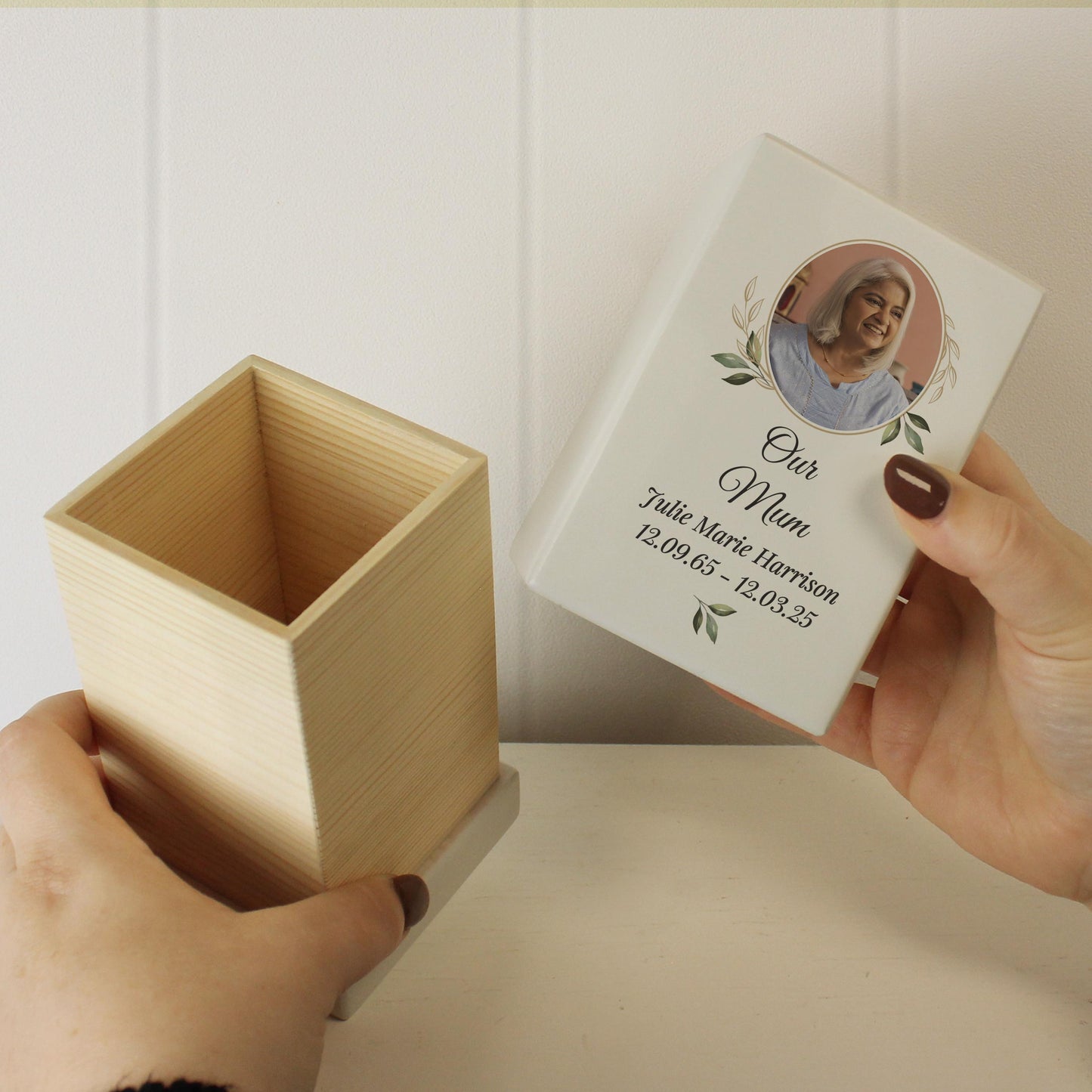 Personalised Photo Small Wooden Urn