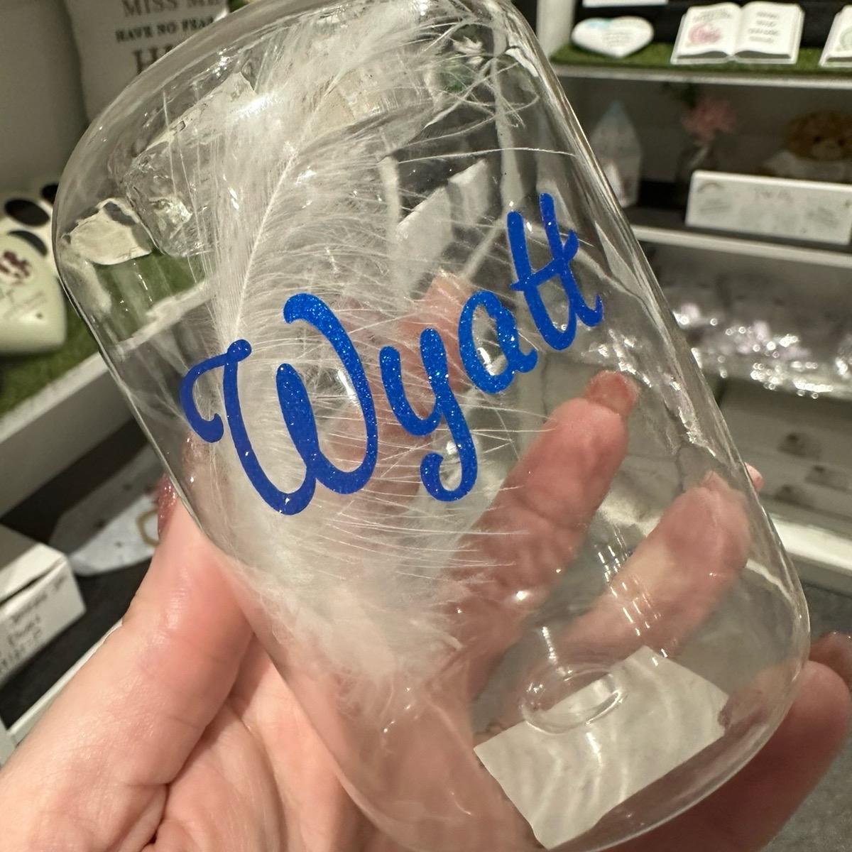 Glass glitter Feather memorial tealight holders