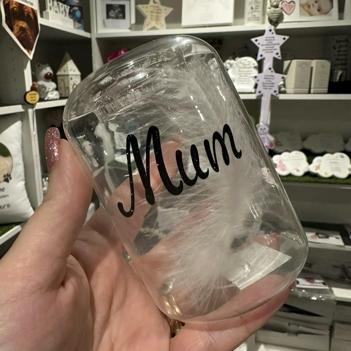 Glass glitter Feather memorial tealight holders