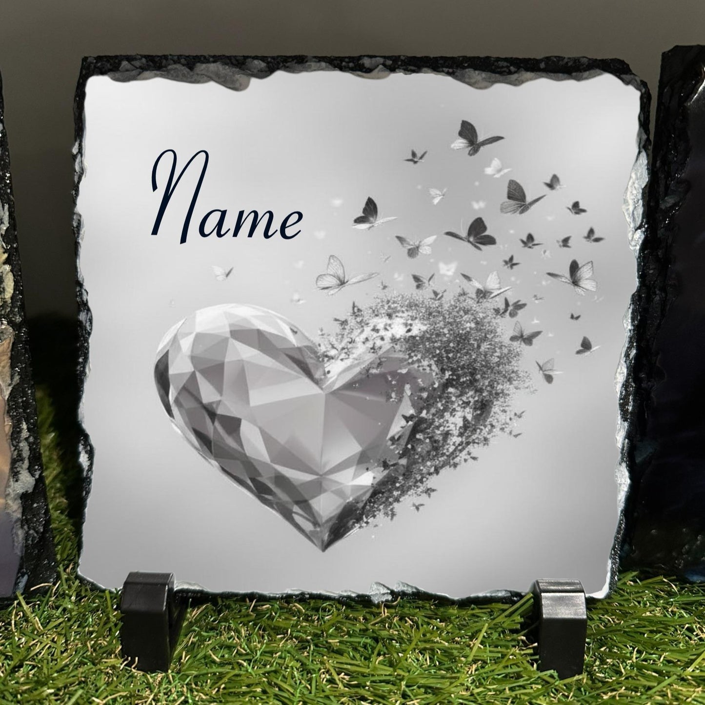 Personalised Siler heart butterfly design outdoor or indoor slate with or without crystal details