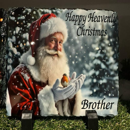 Personalised Santa & Robin memorial slate  indoor and outdoor with glitter