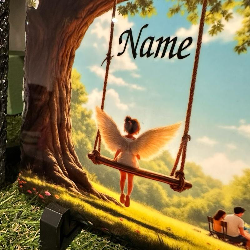Personalised swing little boy or little girl angel wings design outdoor slate garden memorial