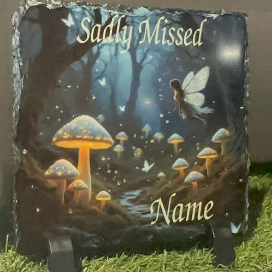 Personalised memorial enchanted forest fairy glitter detail slate - in or outdoor use