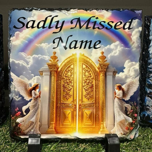 personalised gates of heaven memorial slate  indoor and outdoor with glitter detail