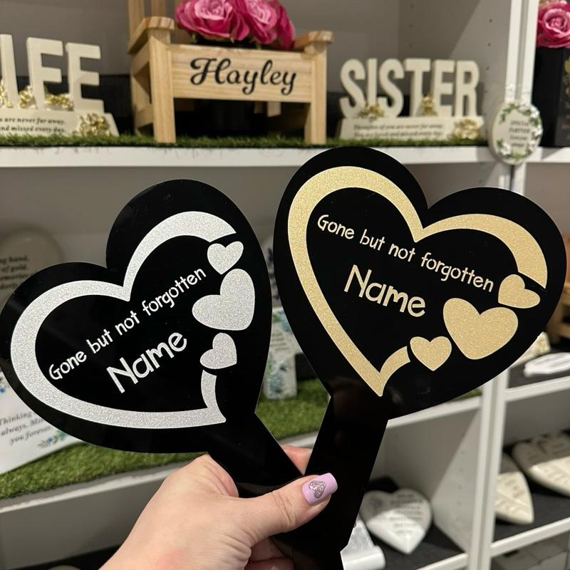 Personalised hearts design memorial stake - colour options
