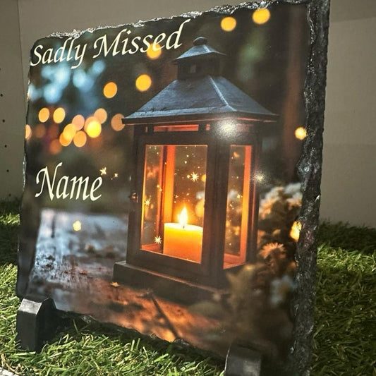 Personalised memorial lantern design outdoor slate