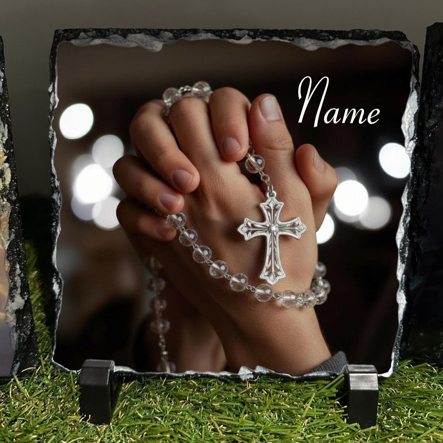 Personalised Praying hands with sparkle design outdoor or indoor slate with or without out crystal details