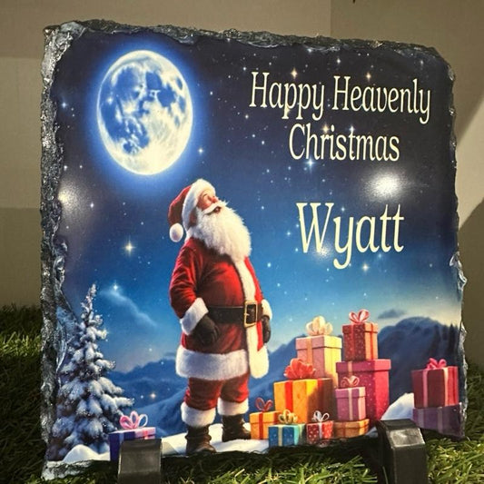 personalised Santa memorial slate with glitter detail indoor and outdoor