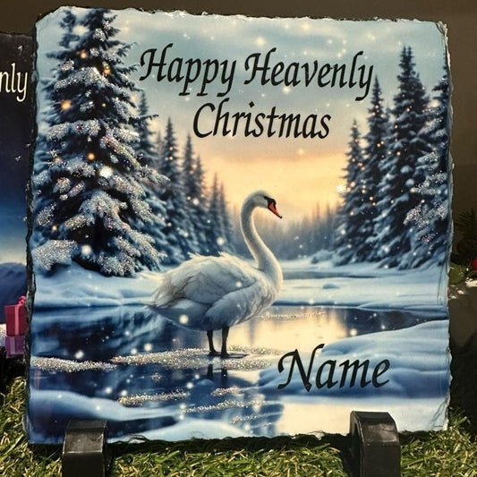 Personalised Christmas memorial Swan lake slate with glitter indoor and outdoor